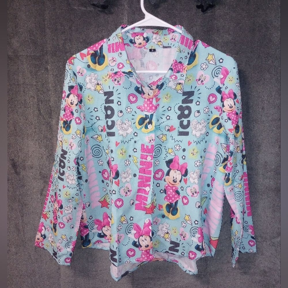 Minnie Mouse Pink Button Down Top Size Small EUC - Picture 1 of 8